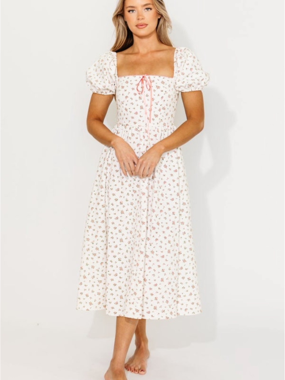 Worth Collective Square Neck White Midi Dress with Pink Floral Detail S NWT - Picture 3 of 7